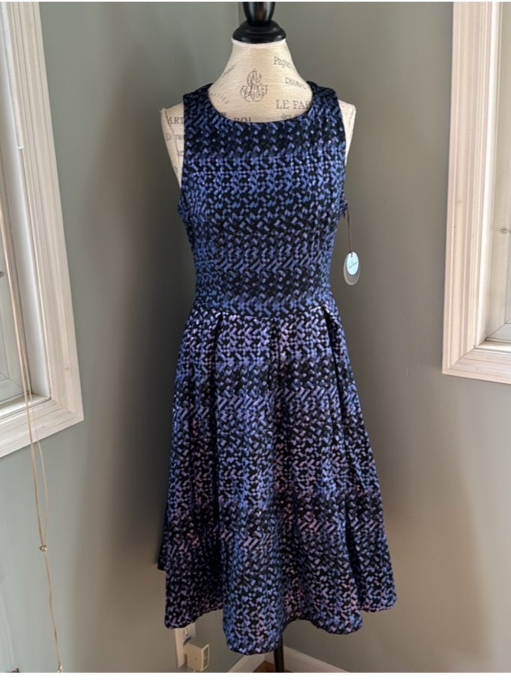 Eva Franco Juno disco dress in navy metallic size 10